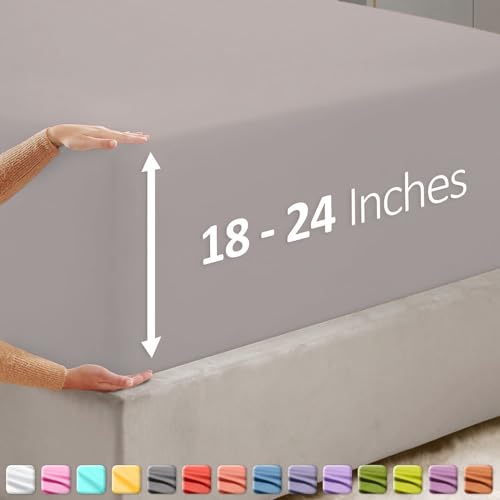 Image of Hearth & Harbor Extra Deep Pocket Full Fitted Sheet - Fits 18 to 24 Inch Mattress - Ultra Soft 1800 Microfiber, Wrinkle-Free & Breathable - Hotel Luxury Fitted Sheet Only, Linen