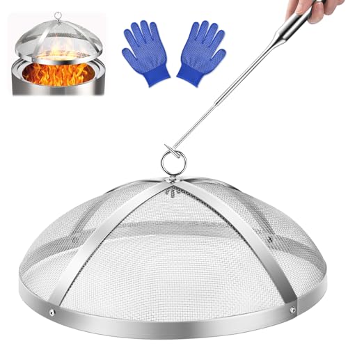 Fire Pit Spark Screen for Solo-Stove Bonfire 19.5 Stainless Steel Bonfire Sheid Accessories with Removal Handle Firepit Screens Cover Detachable Mesh Lid for Backyard Beach RV Camping