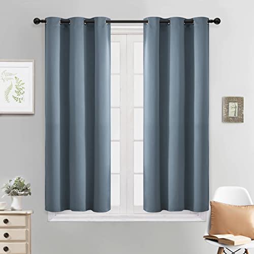 Yakamok Blackout Curtains Room Darkening Thermal Insulated Window Panels,Solid Grommet Top Drapes for Bedroom/Living Room(38x45 Inch, Stone Blue, 2 Panels)