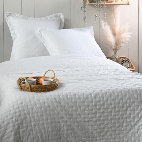 Lovely Casa Couvre lit boutis réversible 240x220 avec 2 taies Coloris Blanc