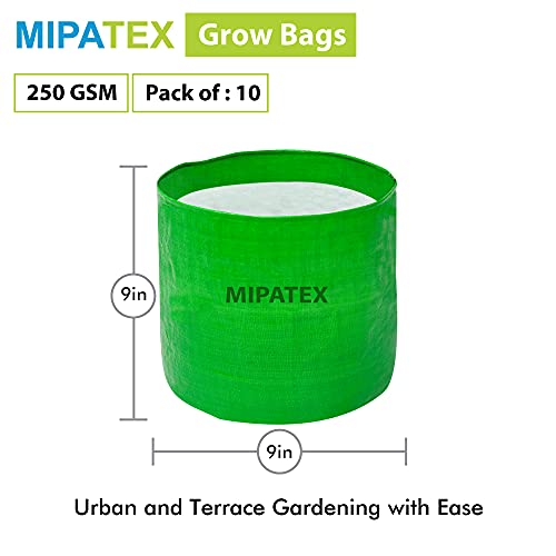 MIPATEX Plant Grow Bags 9in x 9in, Terrace Gardening Vegetable Planting Pots, Woven Fabric Leafy Fruits Growing Containers (Green, Pack of 10)