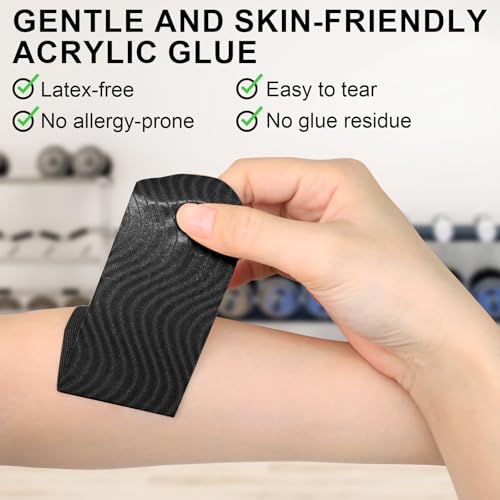 Image of CKeep Kinesiology Tape, 2 Rolls 2 Inch Wide Elastic Precut Strips, Black | Cotton Latex Free Hypoallergenic Breathable Athletic Tape, Sticky & Waterproof Kinetic Tape for Joint Support Injury & Sprain