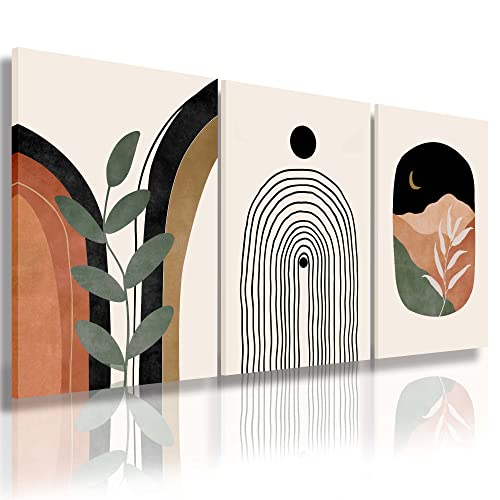 Boho Wall Art Prints Set of 3, Neutral Abstract Geometric Canvas ...