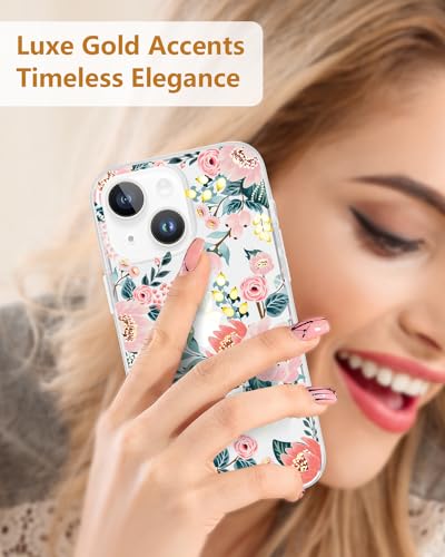 Coque iPhone 15 Plus Scorpify florale rose transparente pour femmes