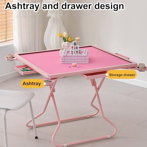 Mesa plegable de Mahjong 35" color rosa con portavasos y cajones miniatura 3