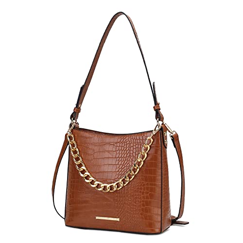 Image of MKF Collection Shoulder Bag for Women, Faux Crocodile-Embossed Vegan Leather, Hobo Handbag Messenger Purse