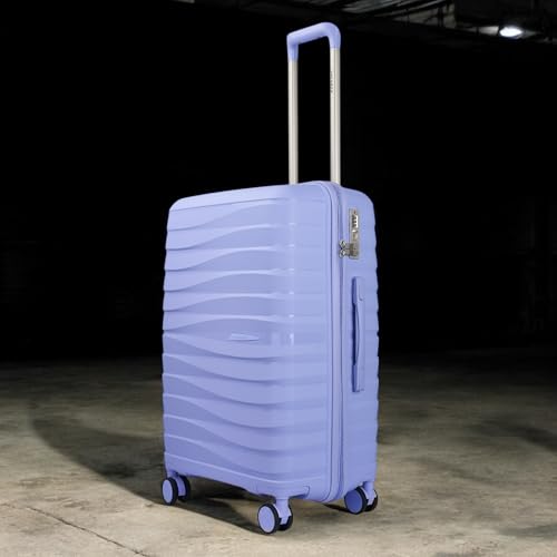 Image of Vacanza Paris Series Polypropylene Unbreakable Hard-Sided Travelling Luggage Trolley Bag Set of 2, Check-in Suitcase with 8 Silent Wheel & TSA Lock for Both Unisex | Purple,Bottle Green (55 & 65 cm)