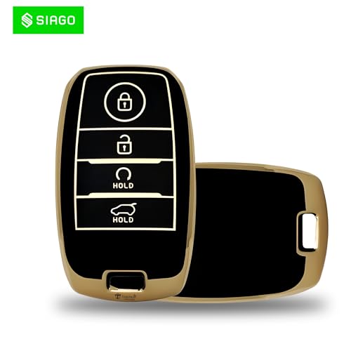 Image of SIAGO SIA355 TPU Key Cover and Metal Keychain Compatible for Kia Seltos, Sonet, Carens, Carnival 4 Button Smart Key (Hold Button Down) (Black Pack of 1)