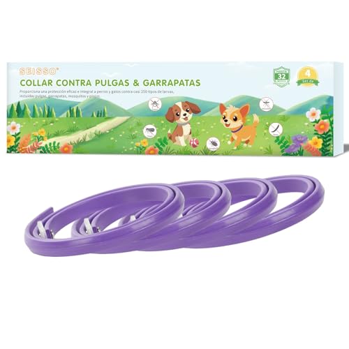 SEISSO 4 Collares Anitparasitarios para Perros, Set de 4 Collar contra Pulgas y Garrapatas con 24-32 Meses de Protección, Collares Antipaulgas para Perros Grandes Medianos y Pequeños, 63.5 cm, Morado