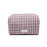 PONETTE - Neceser de Mujer Vive Acolchado Gris Estampado Flores, Cremallera y Tirador Rosa, Forro Gris, Ideal, Viaje, Piscina, Gimnasio, Estuche, Bolsa de Aseo, Marca Española