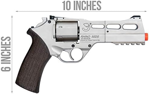 Lancer Tactical Bo Manufacturer Chiappa Rhino Revolver 50DS .357 Magnum Style Airsoft Pistol Silver 330 FPS