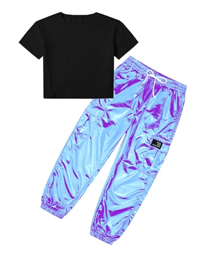 Image of SANGTREE Girls' 2 Piece Outfits T-Shirt and Drawstring Cargo Jogger Pants Clothing Set, 4-14 Years