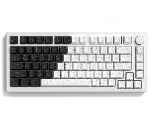 dagaladoo Double Shot PBT keycaps for Mechanical Keyboard,Black/White Topographic Key Board keycaps,Shine Through Custom Key caps,Cherry Profile Key caps for US Layout 60% 75% 100% Keyboard