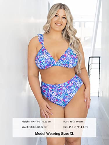 CUPSHE Women Bikini Sets 2 Piece Swimsuit High Waisted Bottom Floral Print Ruffle V Neck Bathing Suits Purple - Image 2