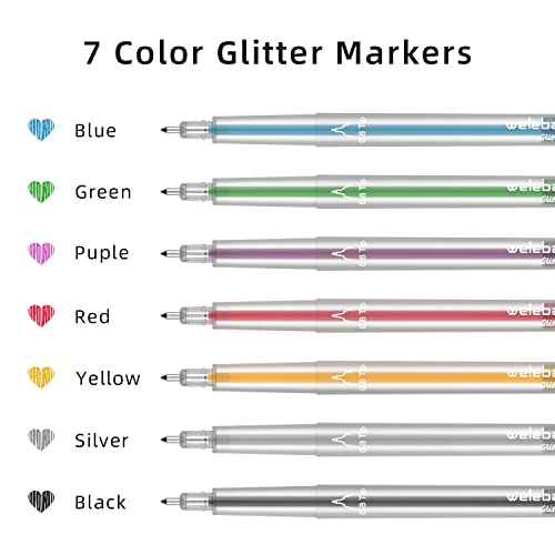 Image of Glitter Gel Pen Set Compatible with Cricut Maker 3 /Maker 4 /Maker /Explore 3 /4 /5 /Air 2 /Air, 0.8 Tip Glitter Pen Set of 7 Pack Medium Point Pen, Writing, Drawing, Invitations, Cards