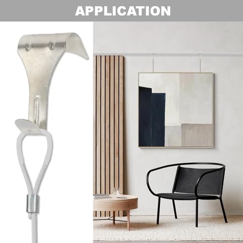 Image of 30-Pack Silver Picture Rail Hooks for Photo Frame Moulding Hanging | heavy duty load capacity, crown moulding compatible, art gallery display, adjustable wire hanging, rust-resistant finish