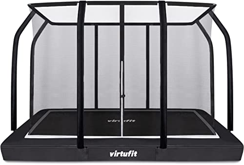 VirtuFit Trampoline de Jardin Inground de qualité supérieure - Rectangulaire - Extérieur avec Filet et échelle - pour Enfants et Adultes - Noir - 213 x 305 cm