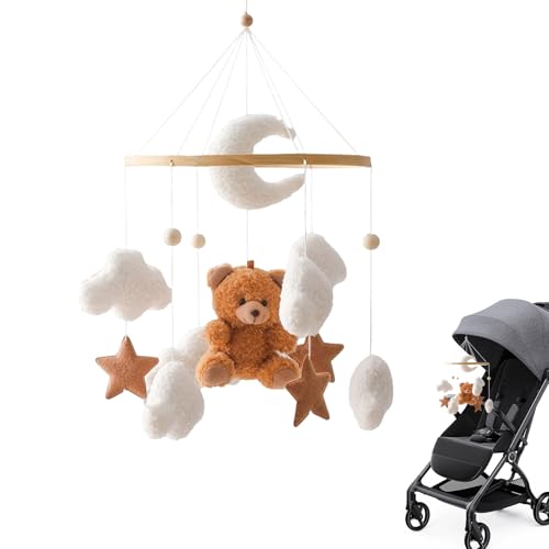 ベッドメリー 木製モビール、ベビー メリー 木製メリー、 吊り下げ式 ベッド飾り、クマの雲の星のベビーベッドモビール、子供部屋 インテリア おもちゃ 赤ちゃん ベビー 誕生日 プレゼント 出産準備 出産祝い ギフト 寝かしつけ用品 泣き止ませ