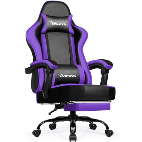minnouat Gaming Stuhl Ergonomischer mit Fußstütze, Gaming Chair Bürostuhl 150 kg Belastbarkeit, Gamer Stuhl aus Kunstleder, Höhenverstellbarer PC Zockerstuhl für Jugendliche Erwachsene, Lila
