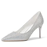 GOSERCE Silver Pumps Sparkly Heels for Women Dressy Rhinestone Pumps Pointed Toe Glitter Stiletto High Heel Fashion Prom Wedding Evening Party Shoes,6