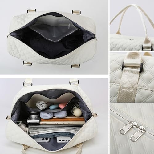 Duffle Bag for Travel, 2pcs/set 18.5inch Travel Duffle Bag with 9.5in Toiletry Bag, Carry on Overnight Bag, Travel Duffle Bag, Large Capacity Weekender Bag, Yoga Gym Bag for Women Men (White)3