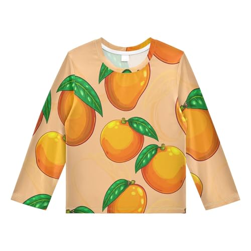 Orange Mango Leaves Boy's Rash Guard Swim Shirt Long Sleeve Sun Shirt for Swimming Pool Beach UPF50+