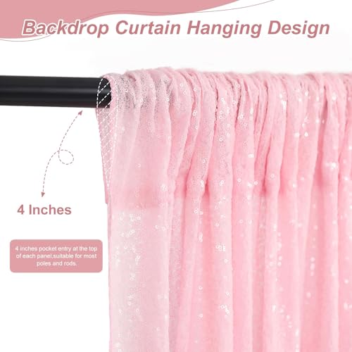 Image of Pink Sequin Curtains 6 Pcs 2FTx8FT Sequin Photo Backdrop Wedding Glitter Fabric Backdrops Birthday Party Cake Table Background Decoration