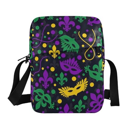 VIGTRO Small Crossbody Bag for Women Men, Mardi Gras Messenger Bag Purse with Adjustable Strap, Colorful Mask Small Shoulder Bag for Travel Outdoor Sports