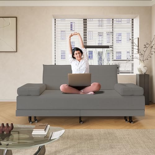 BSMGSGN Sofá Cama Extensible 90/180 x 200 cm, Sofá Cama Extraíble, Estructura de Cama Individual Doble Tapizada, Cama de Día con Somier de Láminas de Madera, Sin Colchón (Gris-D)