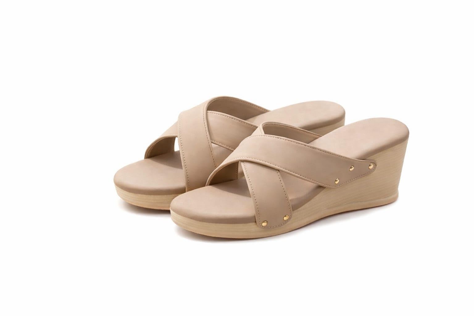 Women’s Beige Wedge Heel Sandals | Comfortable Cross Strap Slip-On Casual Footwear | Trendy & Comfortable | Comfortable Office-picture-49
