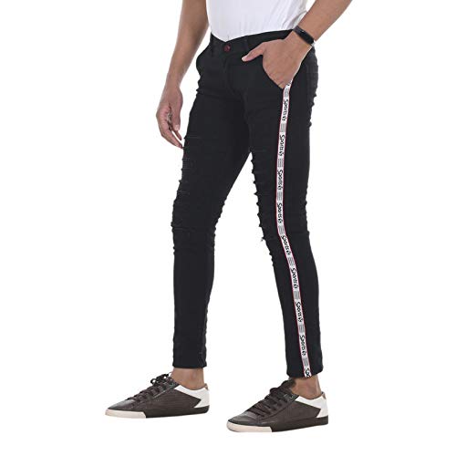Buy Men's Ankle Length Slim Fit Side Stripe Jeans Boys Tight Fit Jeans (Black) 30 at Amazon.in