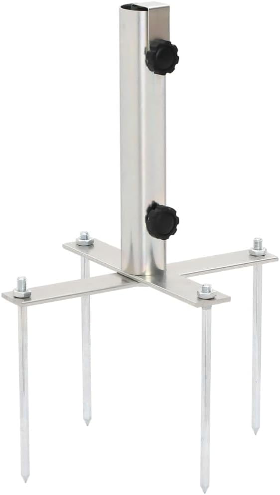vidaXL Parasol Base-Stable Steel Umbrella Holder with Adjustable Tube and Ground Spikes for Outdoor/Garden/Patio Use, Silver