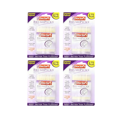 The Doctors BrushPicks Interdental Toothpicks Soft Rubber Dental Picks for Teeth Cleaning Removes Food Debris Gum Care Portable Dispensing Case 275 Count (Pack of 4)