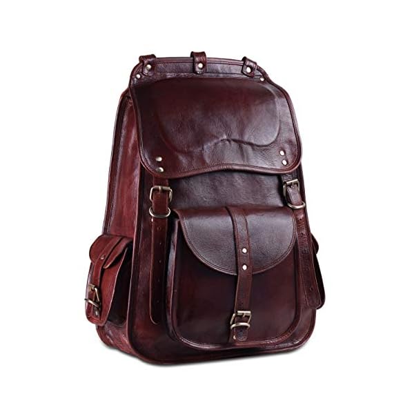 Handmade World Vintage Full Grain 21 Inch Leather Laptop LARGE Backpack Casual Bookbag Daypack Camping Travel Rucksack Knapsack