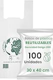 100 Bolsas de Plástico Tipo Camiseta Sanjoma 30x40 cm – 70% Reciclable | Galga 200 | Resistentes, Reutilizables y Aptas para Alimentos | Fabricadas en España