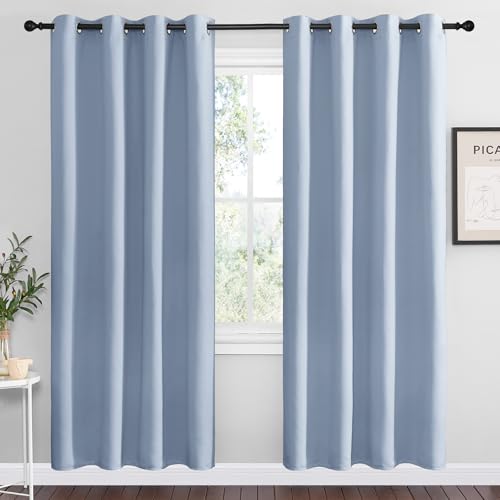 Image of NICETOWN Vintage Blue Blackout Curtains 78 inches Length for Living Room, 2 Panels, 55 inch Wide, Thermal Insulated Decoration Drapes for Bedroom Window
