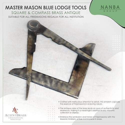 Master Masons Blue Lodge Tool Escuadra y Compás – Escuadra y Compás de Latón Puro con Acabado Antiguo - Set Decorativo Tradicional para Masones miniatura 7