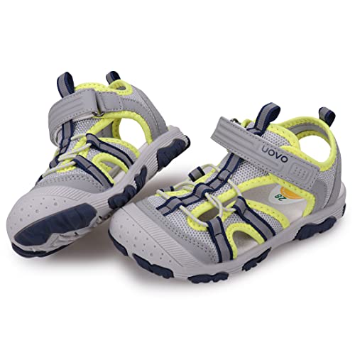 UOVO Sandalias de punta cerrada para niños, sandalias de senderismo, senderismo, zapatos atléticos de verano, talla 7 para niños pequeños a 5 niños grandes, Gris verde fluorescente, 10 UK Child