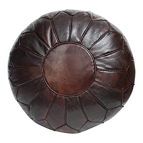 ESSENCE OF MOROCCO Moroccan Pouffe Pouf Footrest Footstool Ottoman Large Vintage Dark Brown Tan Real Leather Handmade Hand-stitched (COVER ONLY) Cover