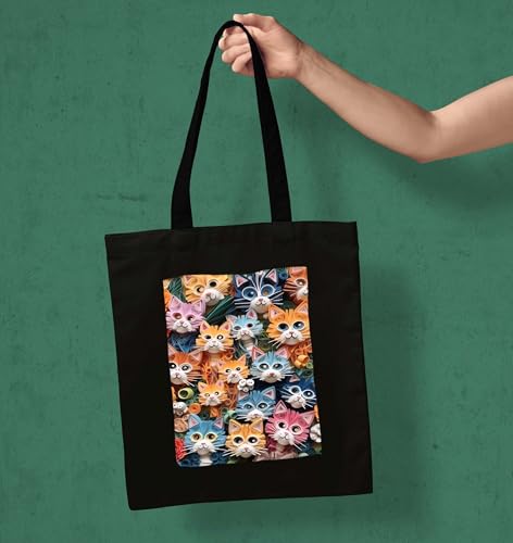 Image of ZORI Black Tote Bag With Pocket Printed Designed Canvas Tote Bags For Women large capacity,Tote bag For Shopping, College, Travel, More Canvas Handbag For Unisex Bag