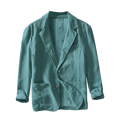 Men's Casual Linen Suit Blazer Long Sleeve Solid Color 2 Button Jackets Lightweight Dinner Parties Tops with Pocket Plus Size