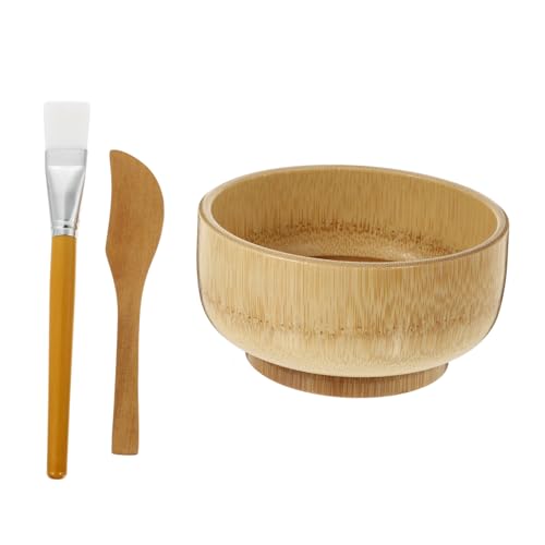 SOESFOUFU Bamboo Facial Mask Mixing Bowl Brush Spatula Set Easy to Clean for Diy Masks