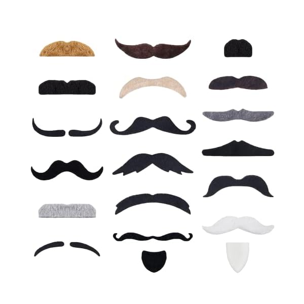Kicnic 60 pcs fake mustaches self adhesive (20 designs) novelty hairy beard costume facial hair for christmas party supplies decorations, suitable for all ages