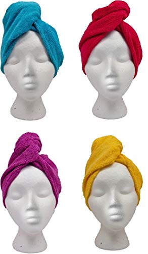 Turbie Twist 100% Cotton Hair Towel Wrap for Women and Men (4 Pack)
