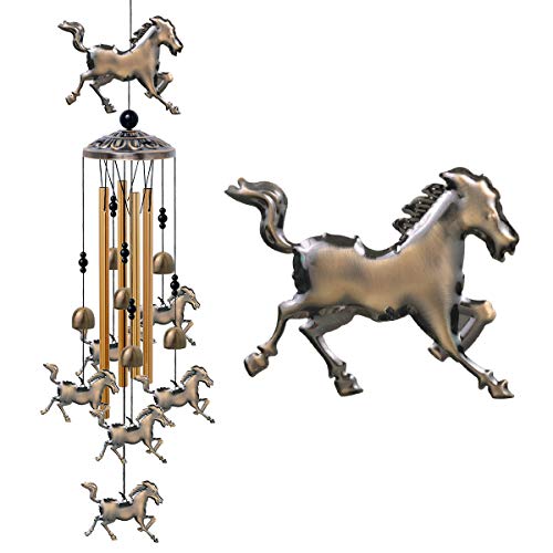 Horse Wind Chimes Decor - 37 Inch Pure Hand-Made Metal Musical Wind Bells With 4 Aluminum Tubes 6 Bells 7 Horses Mobile Wind Catcher Romantic Wind Chime for Home, Festival, Indoor/Outdoor Decoration