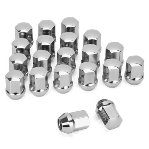Image of Dynofit M14x1.5 Lug Nuts Compatible with Ram 1500 Jeep Dodge, 20pcs One-Piece Design Chrome Wheel Nuts for 5 Lug OEM Wheel, 7 /8 inch Hex 60 Degree Conical Seat Studs for Wrangler Grand Cherokee