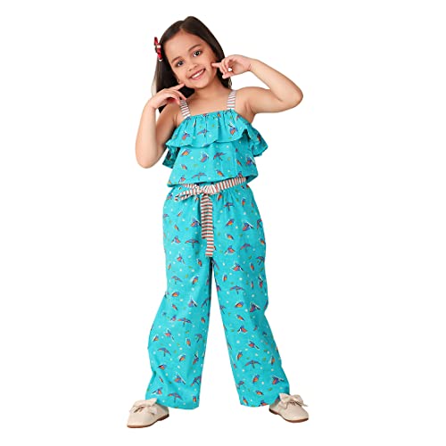 Image of Fabindia Teal Cotton Printed Jumpsuit