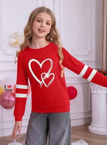 Image of Ithalt Kids Valentine Shirt Girls Valentines Shirts Cute Heart Graphic Long Sleeve Tee Tops 4-14y