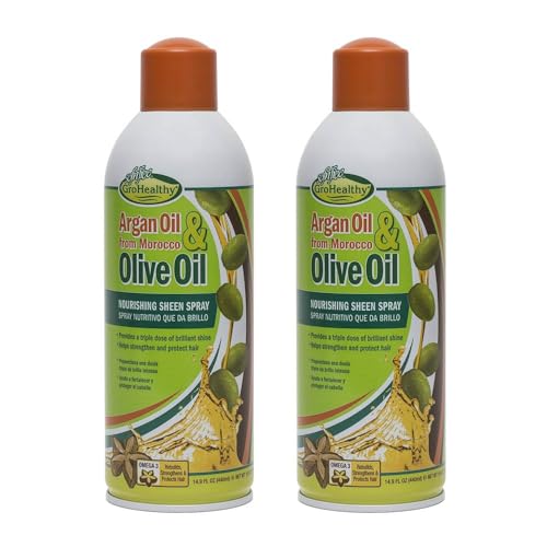 Grohealthy Moroccan Argan & Olive Oil Nourishing Sheen Spray for Hair - Repairs, Strengthens, Rebuilds, Moisturizes and Creates Shine for Soft, Healthy, Hair - Sofn’Free Pack of 2