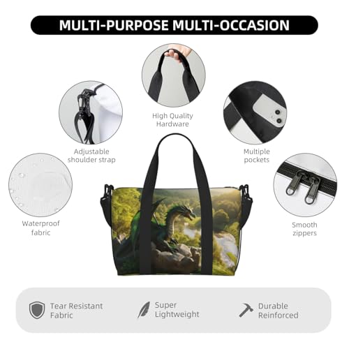 Laptop Tote Bag for Women Work - Deep Forest Stone Green Dragon Gym Bag for Women Men, Personal Item Crossbody Travel Bags Carry On, Overnight Weekender Bags for Women Travel3